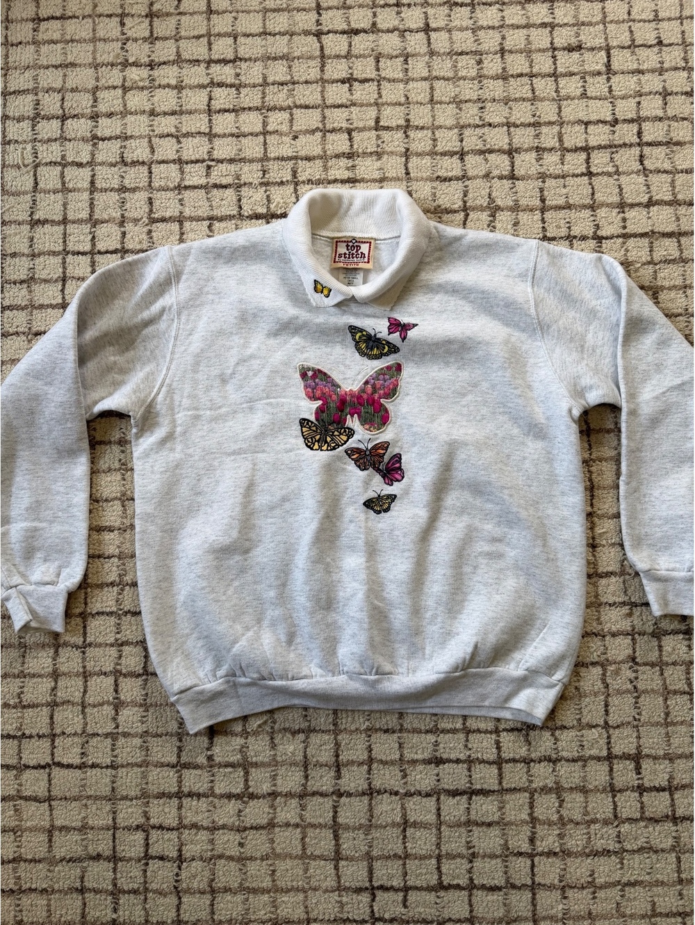 Top Stitch Gray butterfly Sweatshirt granny grandma core whimsical floral